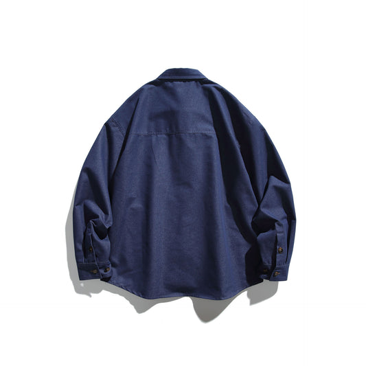 Color Blocked Pocket Denim Shirt - Casual Long Sleeve Jacket