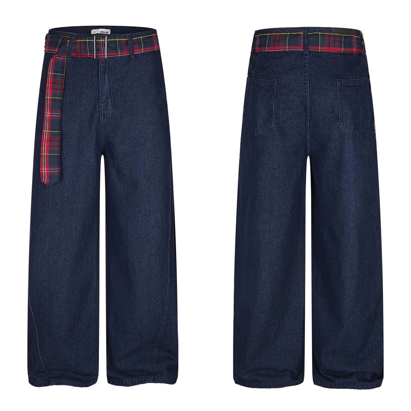 Unisex Loose Wide Leg Denim Trousers with Belt