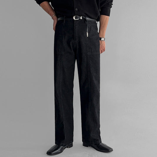 Casual Straight Leg Jeans for Men - Relaxed Fit, Washed Denim Pants