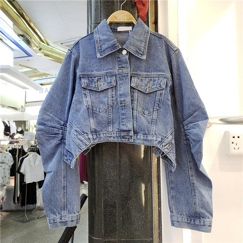 Crinkled Design Denim Jacket for Women