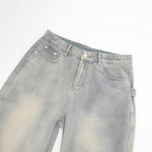 High Street Men's Distressed Hem Yellow Mud Color Casual Loose Fit Jeans