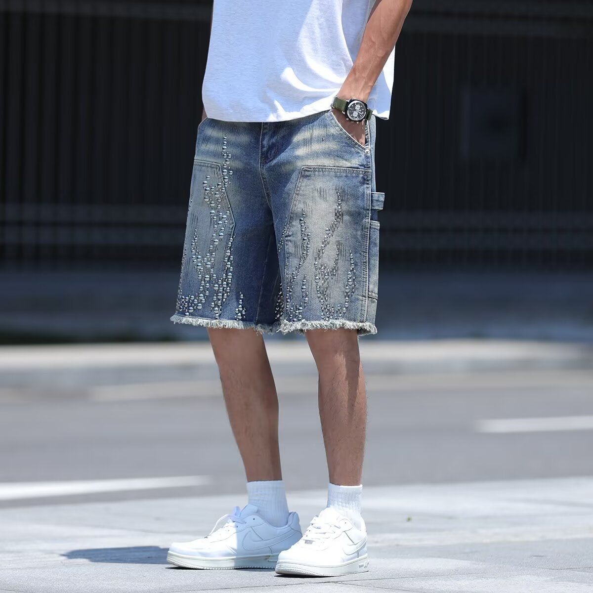 Heavy Industry Diamond Inlaid Cowboy Short Summer Casual Loose Shorts