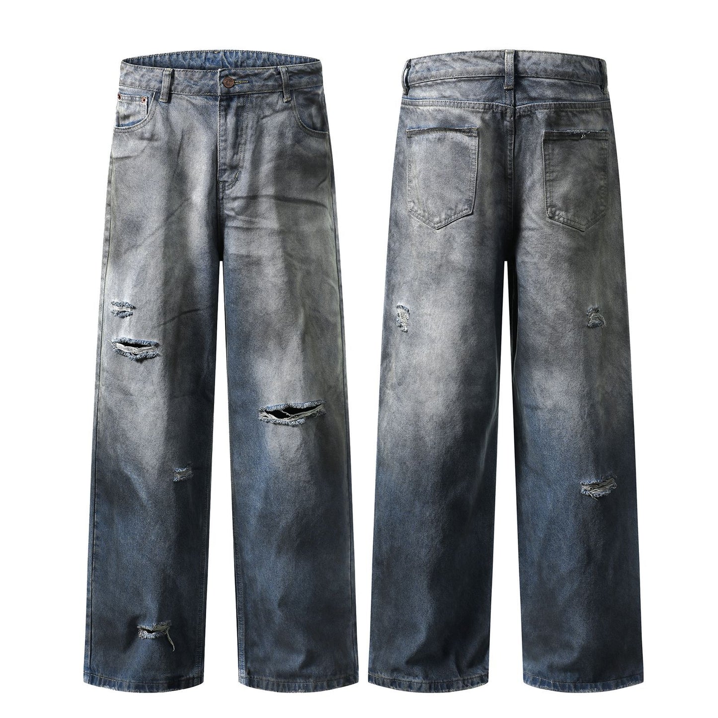 Distressed Straight Leg Denim Pants - Premium Quality Japanese Craftsmanship