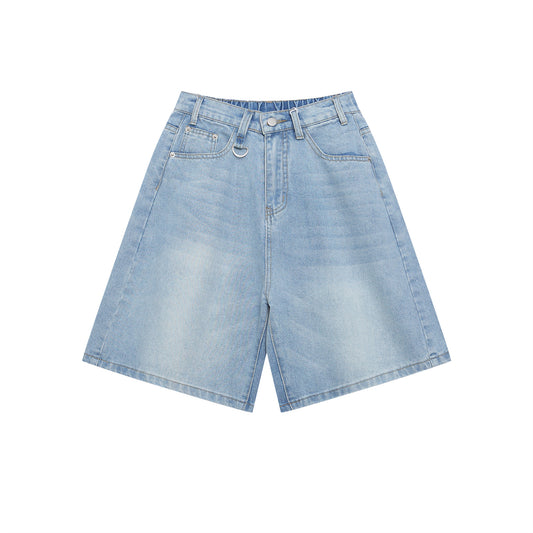 Men's Retro Washed Denim Shorts – Loose Fit, Wide-Leg Style