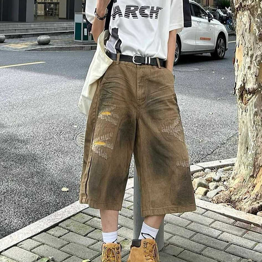 Washed Vintage Niche Design Straight Leg Loose Denim Shorts