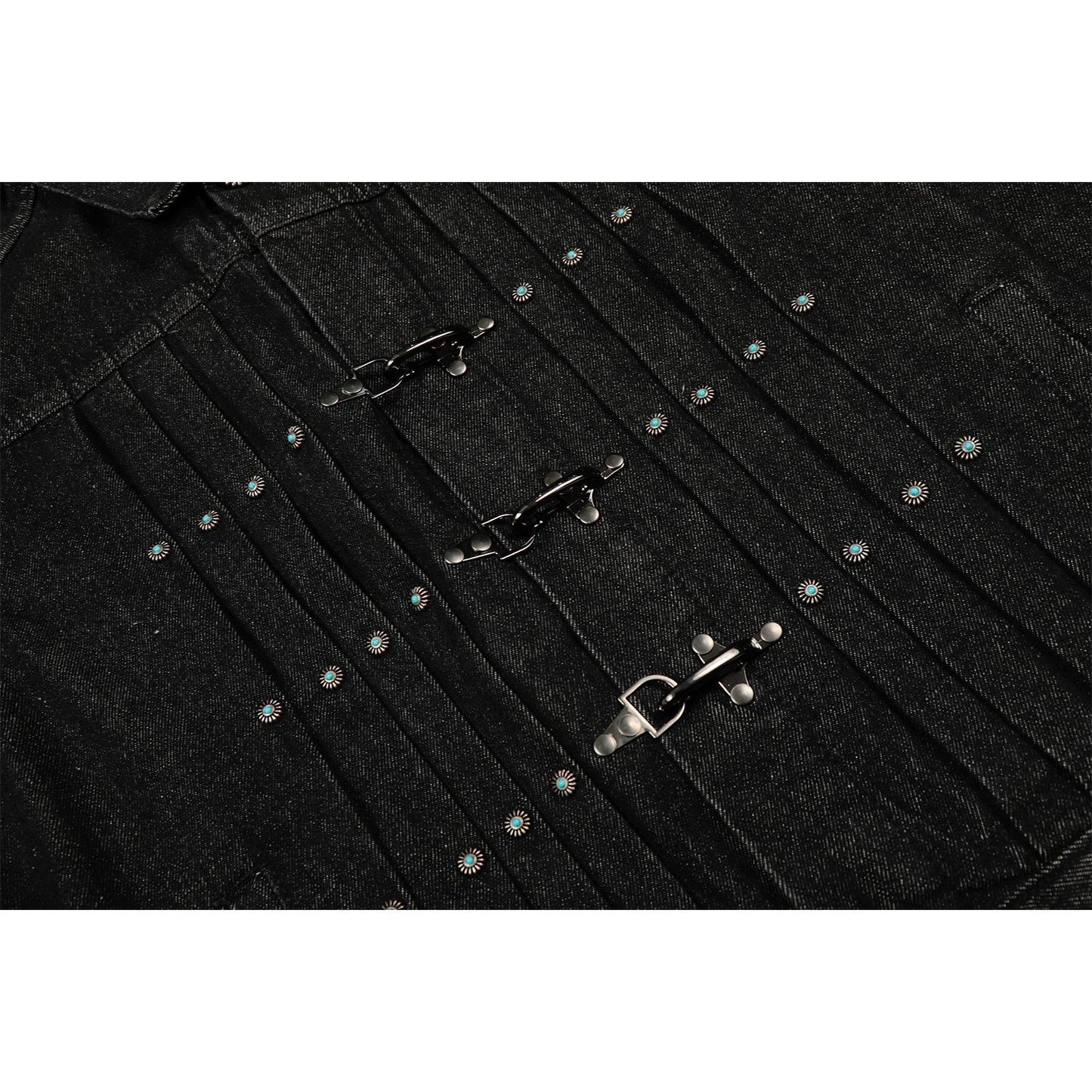 High-End Retro Raw Denim Men's Short Jacket with Crumpled Metal Button Design