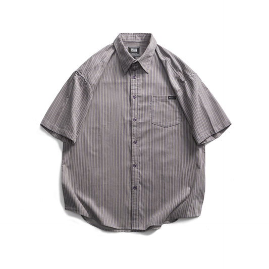 Loose Casual Striped Short Sleeved Shirt for Men