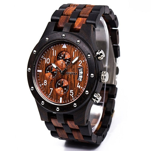 Men's Wooden Quartz Watch w/Calendar