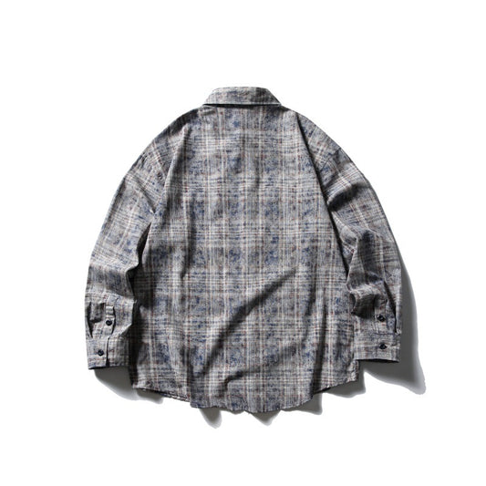 Spray Dyed Checkered Shirt Pocket Decoration Shirt