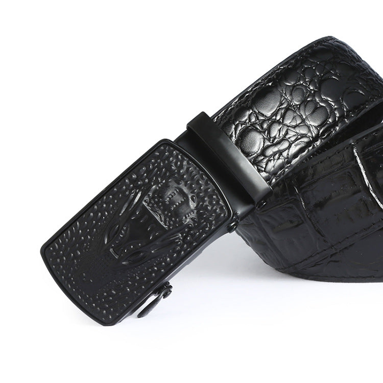 Crocodile Patterned Men's Belt with Automatic Buckle