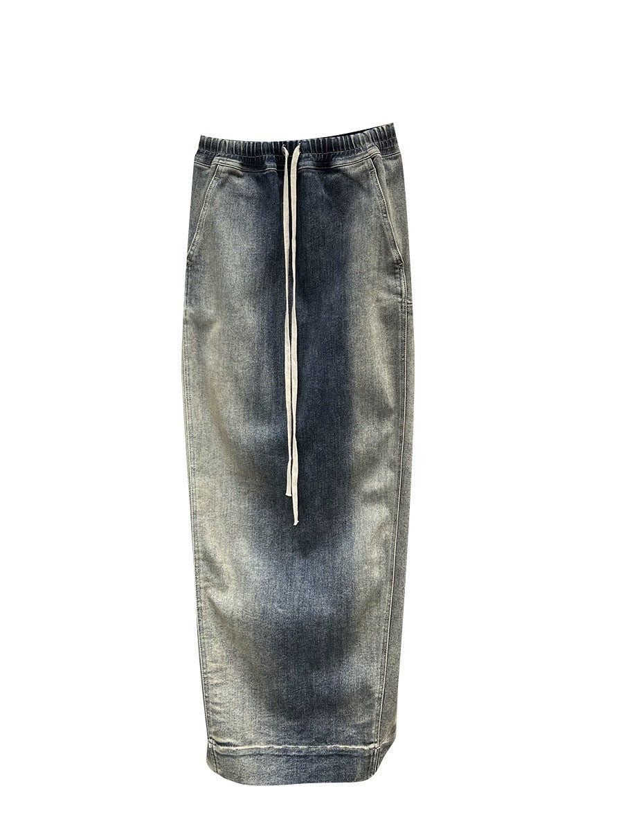 Getspring Women's Denim Skirt with Lace-Up Ombre Design