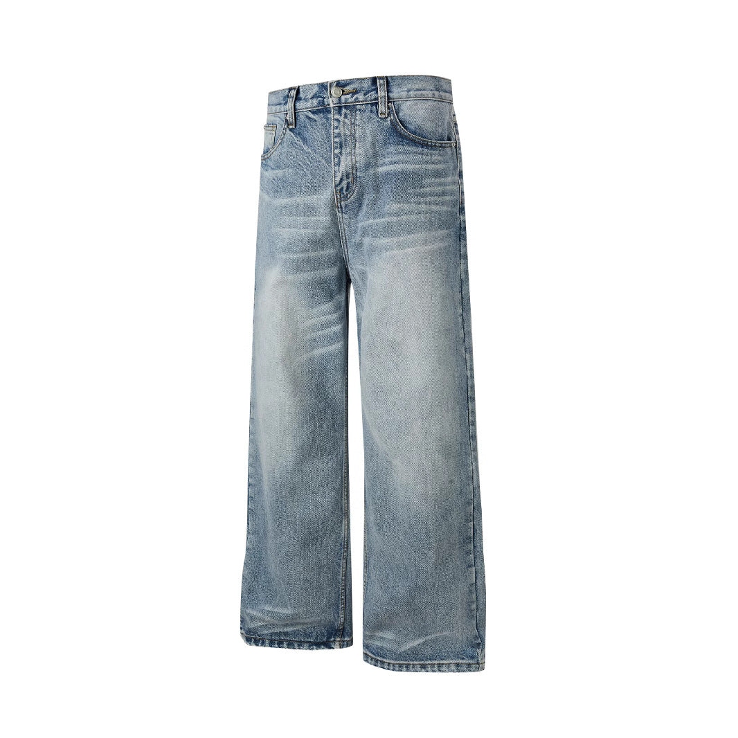 Whiskers Commuting Casual Loose Straight Leg Jeans Long Pants