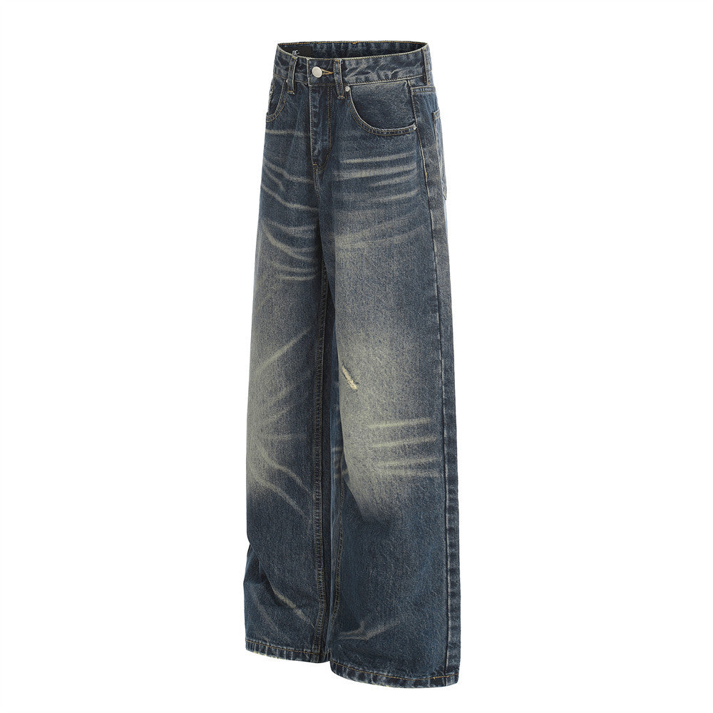 Washed Denim Wide Leg Pants