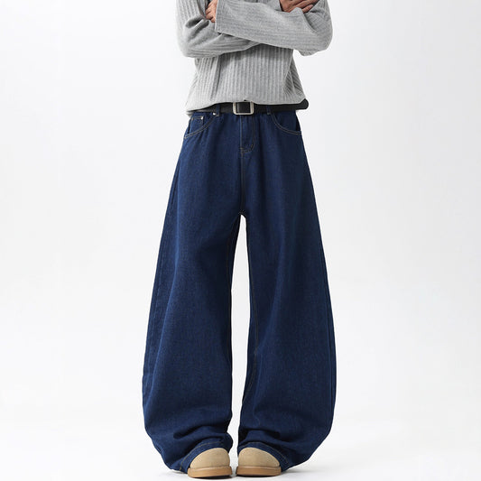 Deep Blue Flared Denim Pants - American Clean Fit Wide Leg Long Pants