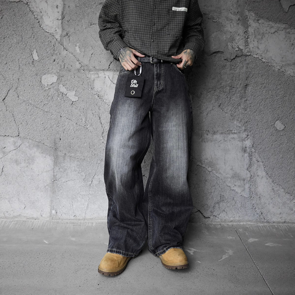 Vintage Washed Gradient Denim Pants for Men - Couple's Loose Fit