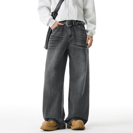 Men's Washed Denim Jeans - Graphite Grey & Blue