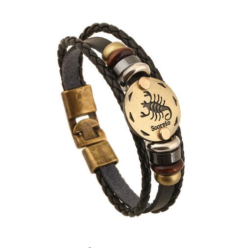 Bronze Alloy Buckles Zodiac Signs Bracelet