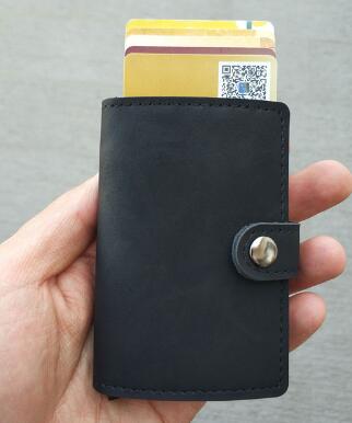 RFID Protected Vintage Automatic Leather Credit Card Holder for Men