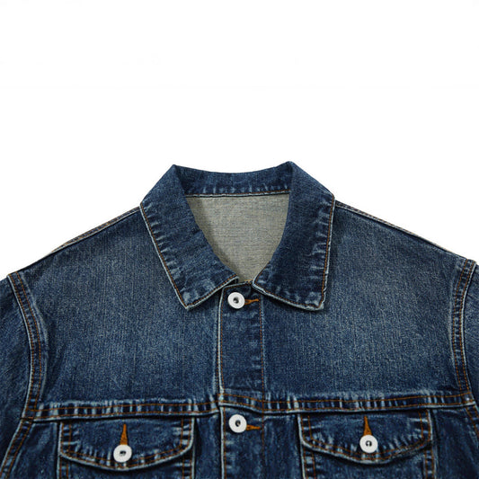 Men's Jacket with Turn-Down Collar, Distressed Multi-Pocket Design, Loose Fit Casual Outerwear