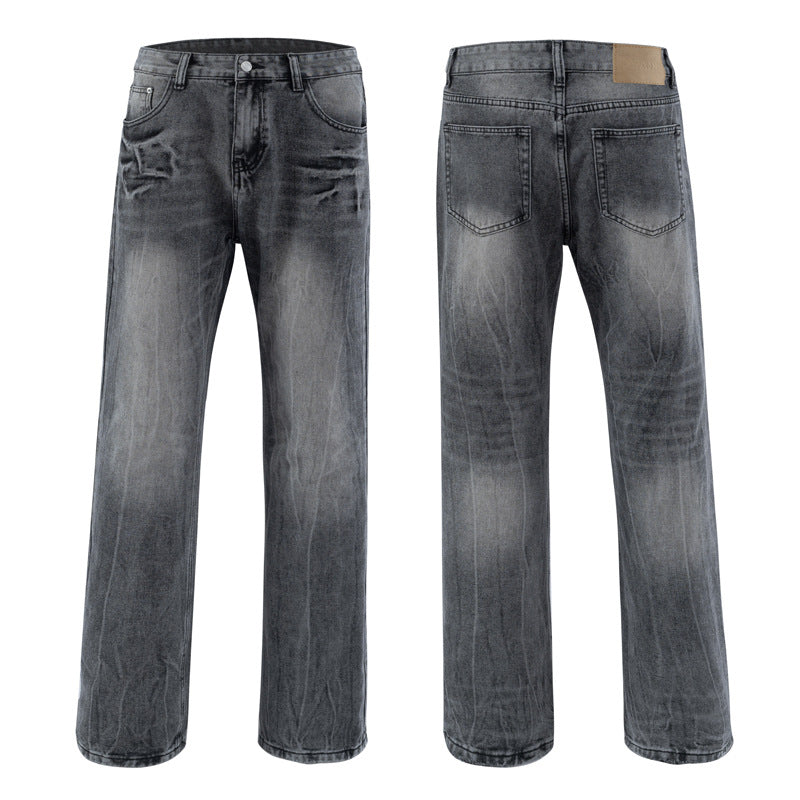 Vibe Retro Washed Vintage Lightning Pattern Denim Pants for Men