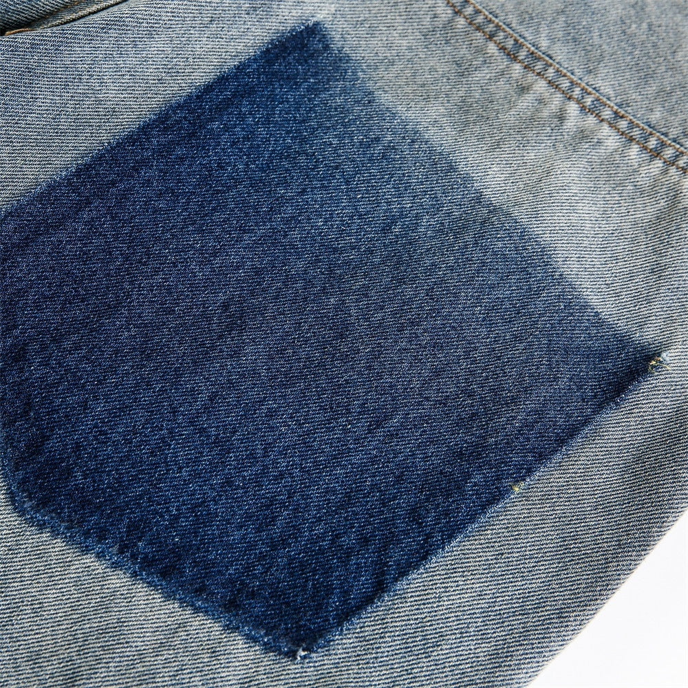 Men's Ripped Curved Denim Long Pants - Stylish High Street Design with Pockets - Loose Wide Leg Fit