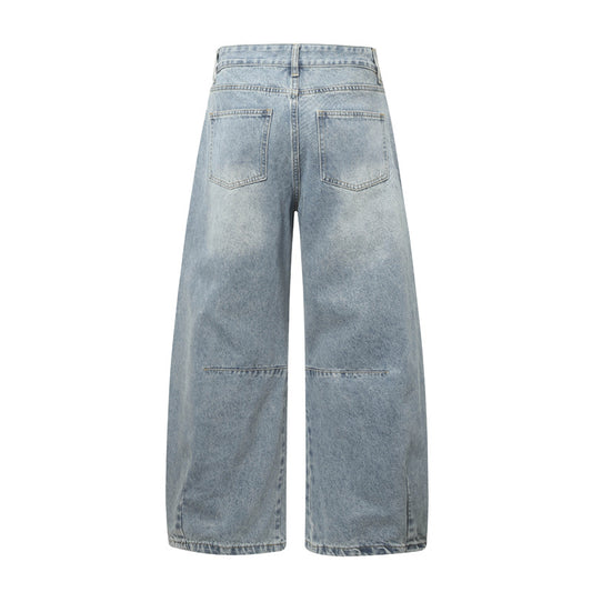 Crinkled Denim Pants for Men and Women - Vintage Hip-Hop Casual Trousers