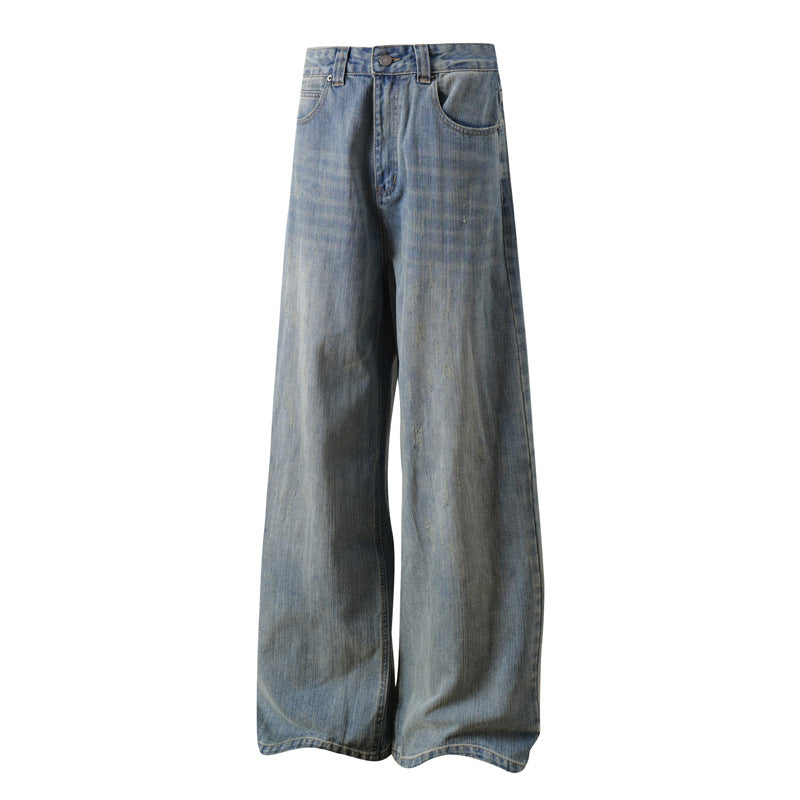 Hand-Brushed Denim Wide-Leg Jeans for Men - Casual Relaxed Fit Pants