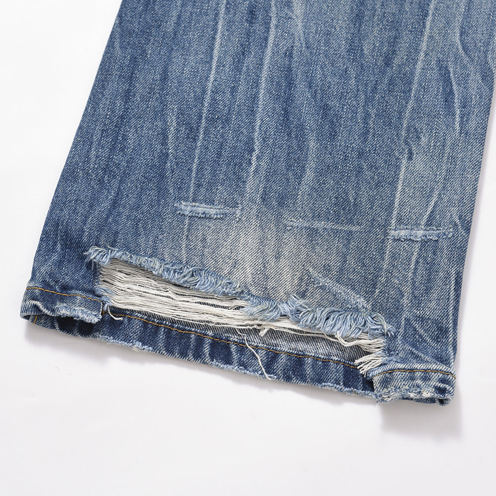 Gradient Distressed Denim Pants - Premium Loose Fit Wide-Leg Trousers for Men
