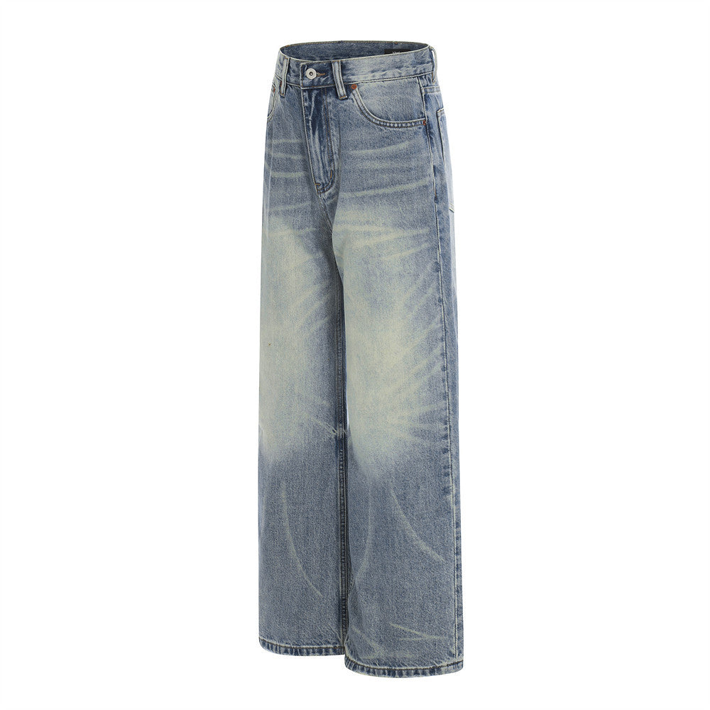 Grinding White Washed Denim Straight Leg Pants