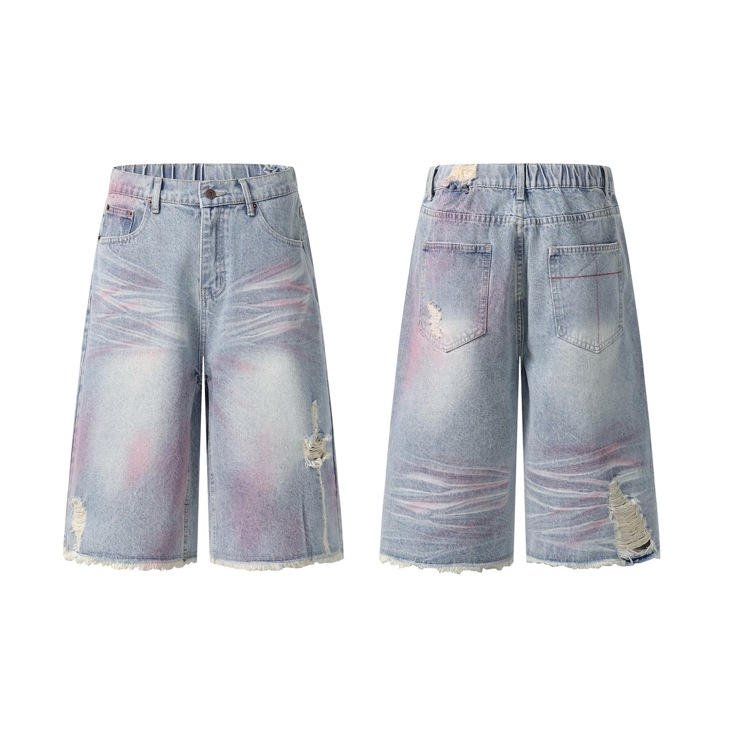 Men's Distressed Denim Shorts – Casual Mid-Length Wide-Leg Trousers with Premium Japanese Craftsmanship