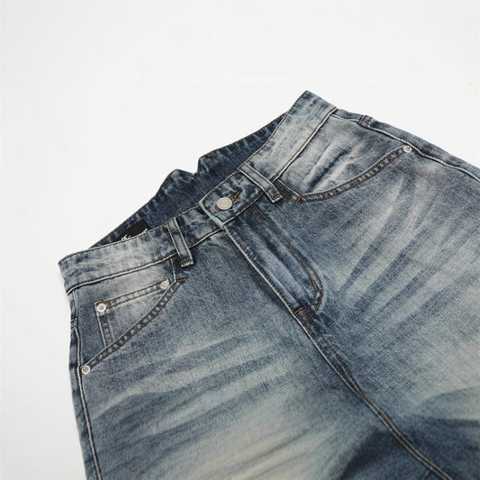 Vintage Men's Jeans, Distressed Washed Bleached Streetwear Style, Loose Fit Casual Pants