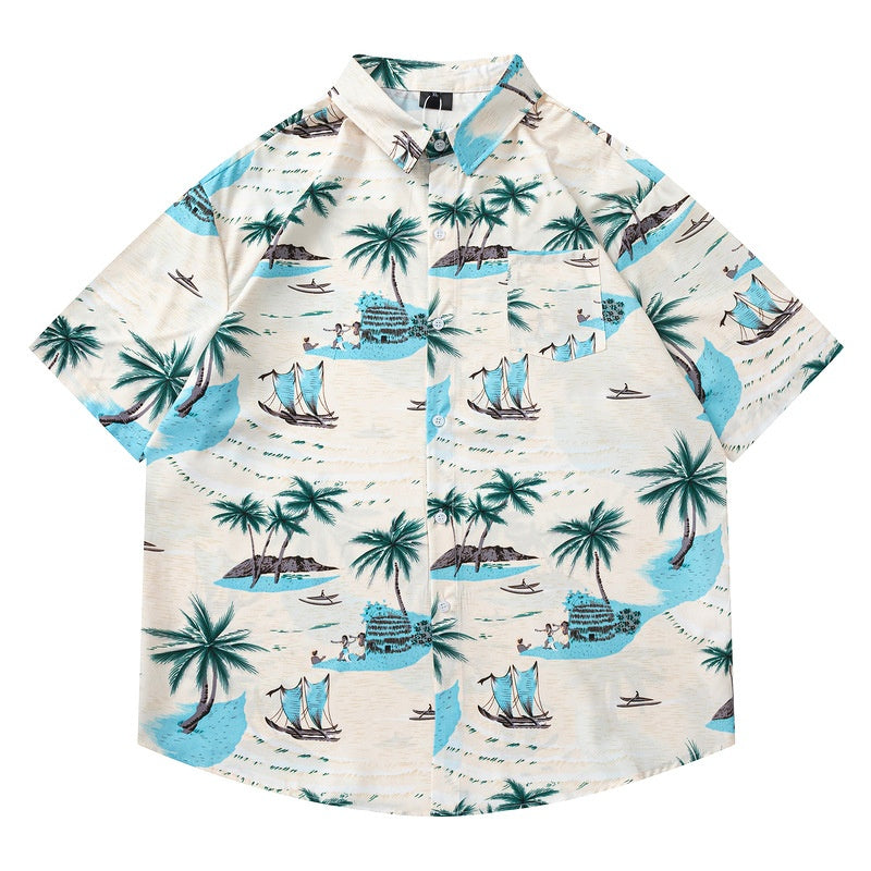 Hawaiian Short Sleeve Shirt for Men Loose Fit Vacation Style Beachwear
