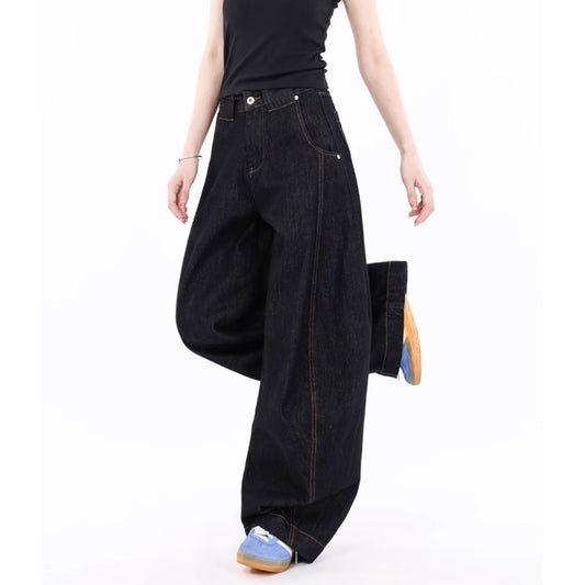 Deconstructed Original Color Wide-Leg Jeans for Women