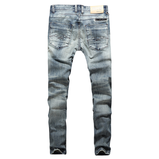 Japanese Designer Slim Fit Ripped Jeans for Men - High Quality Cotton