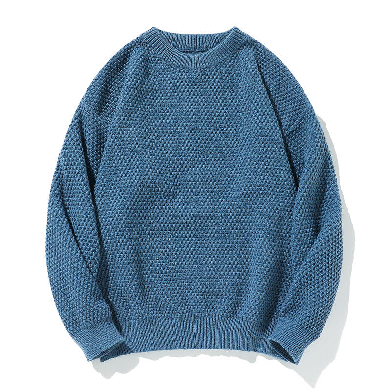 Pineapple Pattern Knit Sweater for Men - Round Neck, Loose Fit Knitwear