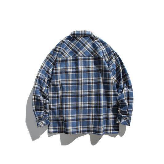Loose Casual Plaid Long Sleeved Shirt for Men
