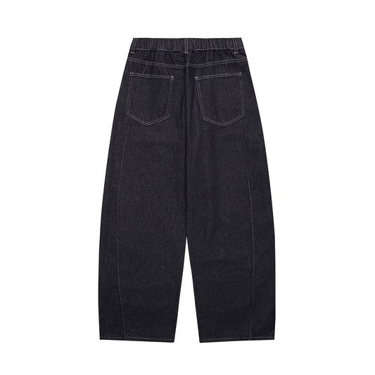 Washed Loose Wide-Leg Relaxed Slash Denim Pants