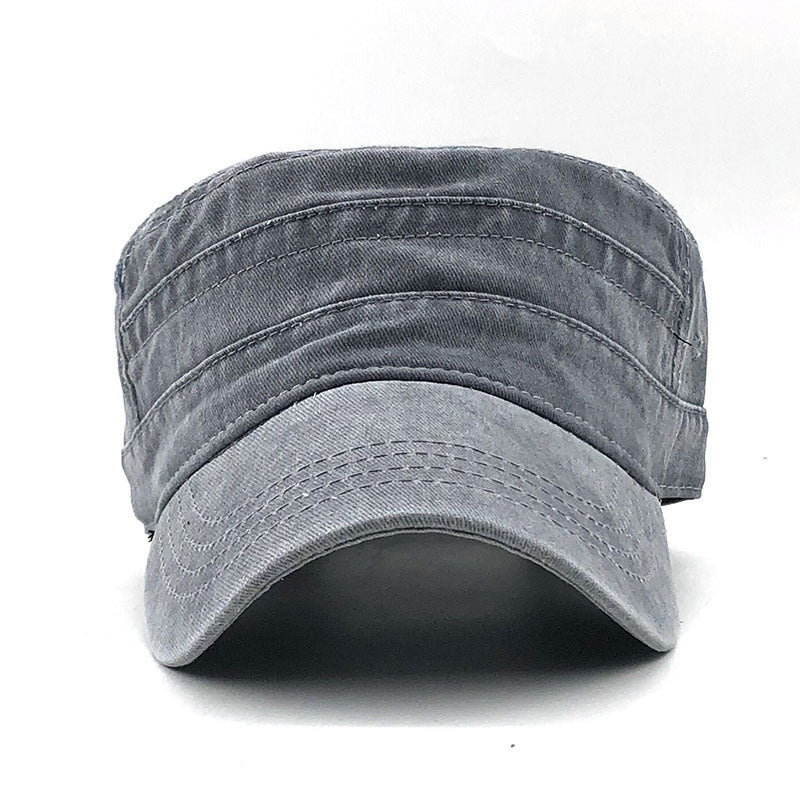 Washed Distressed Cotton Flat Top Military Cap Outdoor Sunshade Peaked Cap