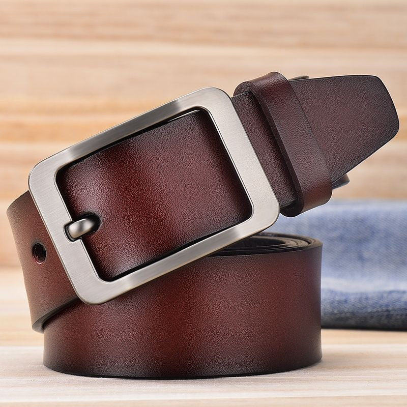 Men's Belt Pure Leather Pin Buckle Denim Casual Versatile Genuine Leather Pants Belt