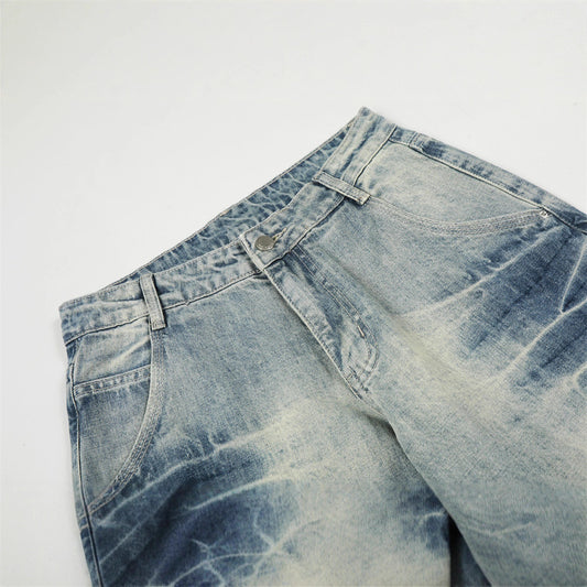 Men's Denim Jeans, Distressed Bleached Dye, Loose Fit, Casual Pants