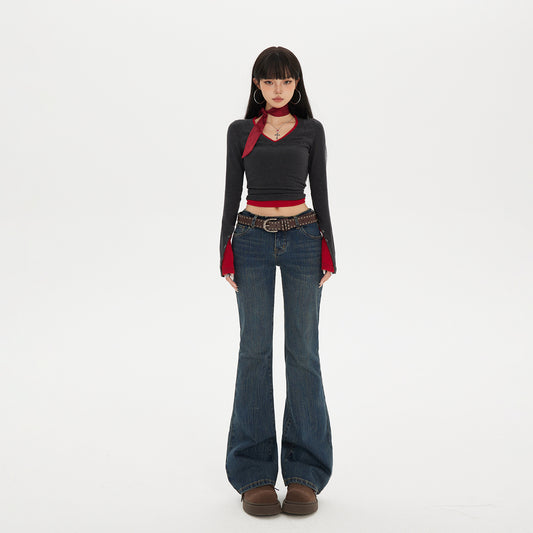 Women's Low Waist Vintage Slim Fit Elastic Skinny Girl Flare Pants