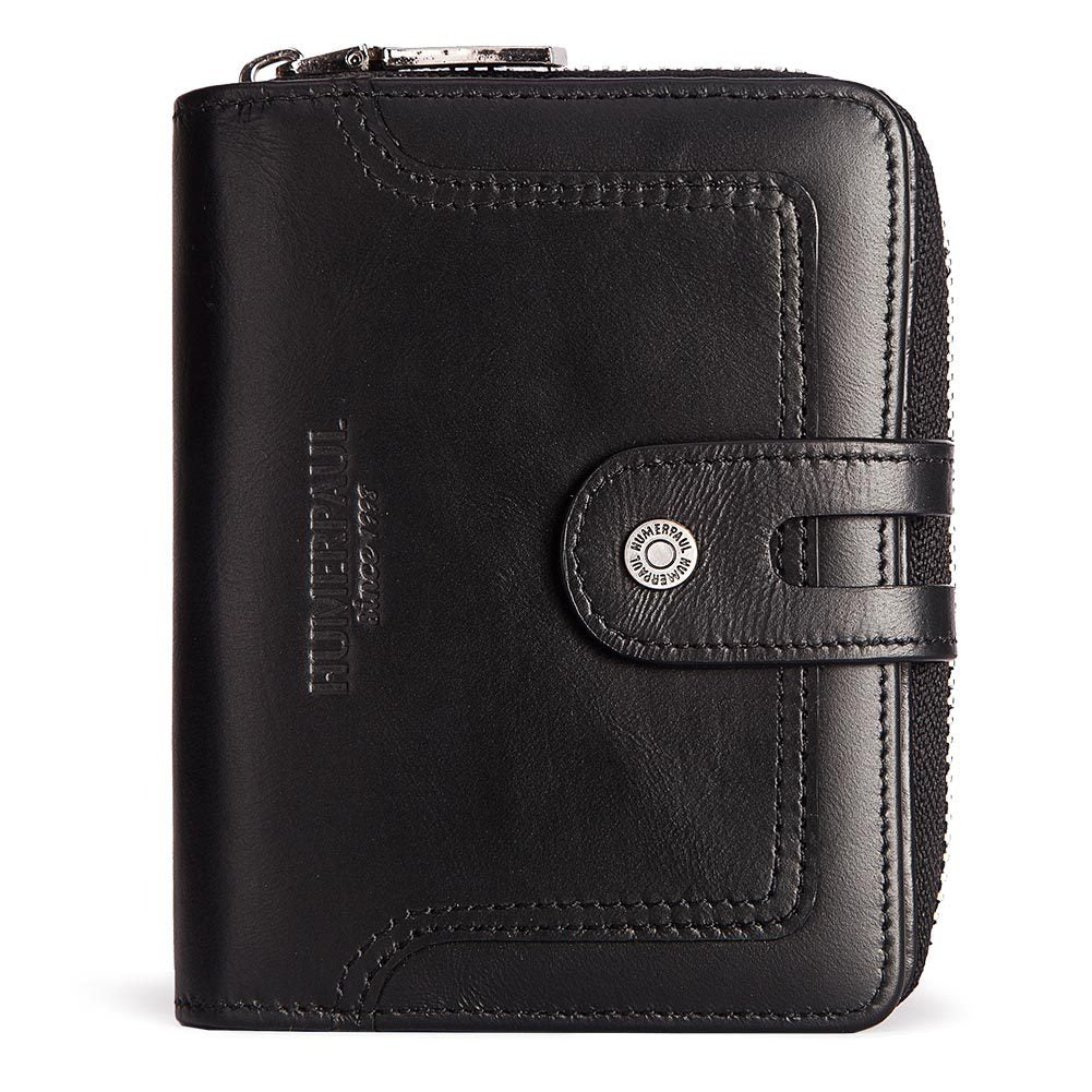 RFID Leather Wallet Cowhide - Zipper Buckle Bag