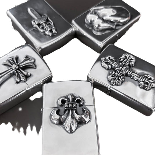 Retro Lighter — Silver Cross / Flame Cross / Sword / Tongue / Anchor Designs