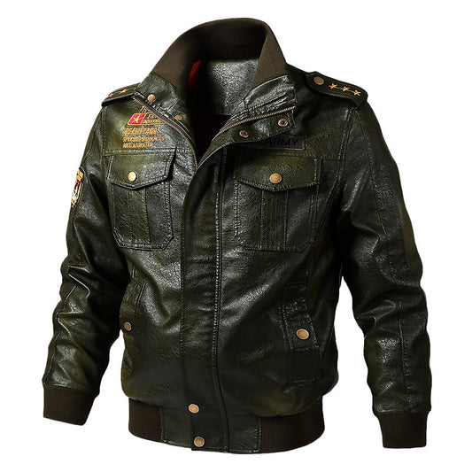 Faux Leather Jacket for Men - Windproof Military Army Bomber Jacket and Coat