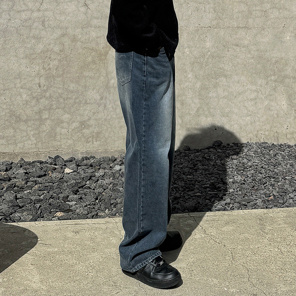 Vintage Denim Pants for Men - Loose Clean Fit Straight Leg Long Trousers Commuter Style Oversized Pants