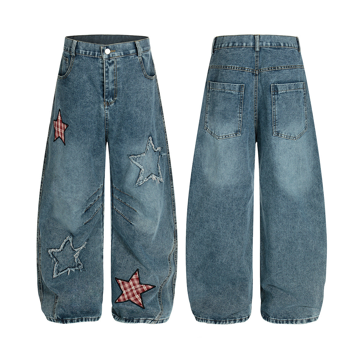 Embroidered Curved Knife Denim Vibe Loose Wide Leg Pants