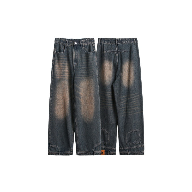 Japanese Retro Loose Wide Leg Jeans - Vintage Blue