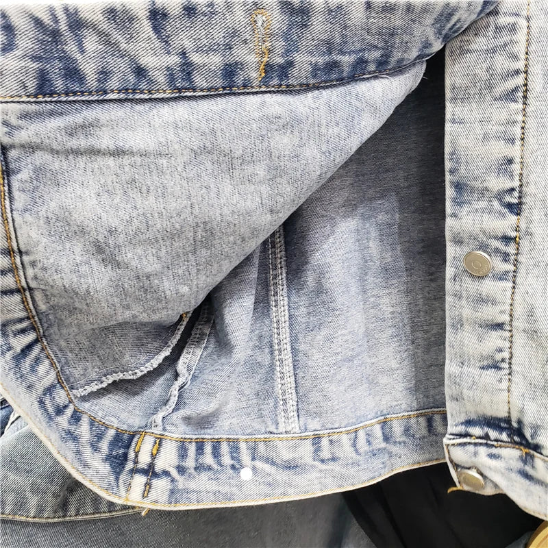 Women's Denim Jacket - Streetwear Loose Fit Graffiti Jeans Coat with Pockets