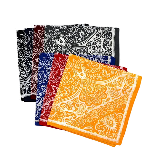 58cm Printed Paisley Cotton Bandana Red Black Yellow Square Head Scarf For Women