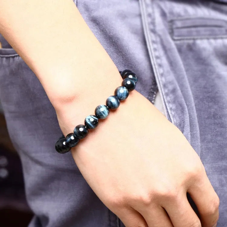 Blue Tiger Eye Buddha Bracelets - Natural Stone Round Beads